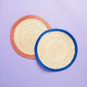 Palm Leaf Placemats - NWOT - blue & orange trim